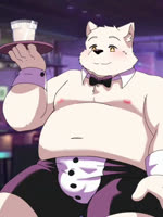 2024 3:4 animated anthro blush bonbonkun15 bow_tie bulge canid canine canis clothing domestic_dog eyes_closed humanoid_hands kemono male mammal meme meme_clothing moobs nipples no_sound overweight overweight_male short_playtime solo tongue tongue_out underwear waiter webm