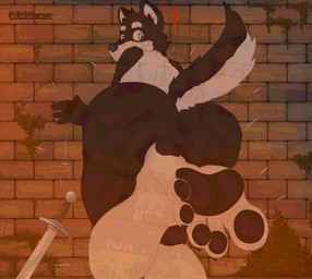 5_fingers 5_toes anthro back_muscles barefoot big_butt bottomwear brick brick_background brick_wall brown_body brown_fur butt cheek_tuft claws clothing confuse confusion detailed_background dungeon exclamation_point eyebrows facial_tuft feet fingers first_person_view fluffy fluffy_tail foot_fetish foot_focus fur humanoid_feet lights looking_at_viewer male melee_weapon moss multicolored_body multicolored_fur muscular muscular_anthro muscular_male nude nude_anthro nude_male pants pawpads plant plantigrade plantigrade_pawpads question_mark rear_view scared shadow soles solo sword tail toe_claws toes tuft two_tone_body two_tone_fur wall_(structure) weapon white_body white_fur brunisdraws delicious_in_dungeon kuro_(delicious_in_dungeon) canid canine canis domestic_dog japanese_kobold mammal shiba_inu spitz detailed hi_res shaded signature