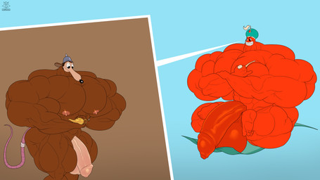 abs anthro armor balls big_balls big_muscles big_penis brown_body clothing duo flaccid genitals hat headgear headwear helmet huge_balls huge_muscles huge_penis humanoid_genitalia humanoid_penis hyper hyper_genitalia hyper_muscles hyper_penis looking_at_object male male/male muscular muscular_anthro muscular_male nipples not_furry nude pecs penis red_balls red_body red_penis religious_clothing religious_headwear simple_background smile smoking_pipe tail turban vein regnar cuphead_(game) studio_mdhr djimmi_the_great werner_werman genie humanoid mammal murid murine rat rodent 2025 absurd_res digital_media_(artwork) hi_res