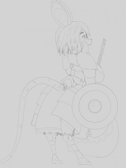 anthro axe big_breasts breasts female huge_breasts knight solo warrior duplicatename mammal murid murine rat rodent hi_res monochrome