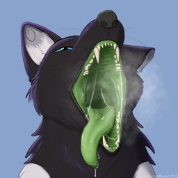 black_body black_fur bodily_fluids dripping fur green_insides looking_at_viewer mouth_shot open_mouth oral_vore saliva saliva_drip saliva_on_tongue throat vore white_body white_fur aurorabound asian_mythology east_asian_mythology korean_mythology mythology canid canine fox kumiho mammal mythological_canine mythological_creature mythological_fox hi_res
