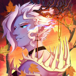 antler_accessory antler_markings antlers autumn autumn_leaves black_antlers black_choker black_jewelry black_necklace black_sclera blue_body blue_eyes blue_lips blue_markings blue_skin bluesky_logo bone_accessory choker ear_piercing eyebrows eyelashes female female_humanoid glowing glowing_eyes grey_eyebrows grey_hair hair horn humanoid_pointy_ears instagram_logo jewelry lidded_eyes light lips looking_at_viewer markings necklace not_furry orange_sky outside piercing plant pointy_ears pupils queen red_pupils royalty short_hair sky smile smiling_at_viewer solo teeth text tree tumblr_logo twitch_logo gaelfox bluesky_(social_media) instagram patreon tumblr twitch.tv gael_(gaelfox) demon demon_humanoid humanoid lich undead 1:1 2025 artist_name bust_portrait colored digital_drawing_(artwork) digital_media_(artwork) english_description hi_res lighting portrait shaded