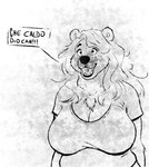 anthro big_breasts breasts clothed clothing female fully_clothed shirt slightly_chubby smile solo speech_bubble t-shirt text topwear simusart bear mammal hi_res italian_text monochrome translated