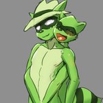 anthro clothing duo eyes_closed fur green_body green_fur grey_background headgear headgear_only headwear headwear_only hug male mostly_nude nipples nude open_mouth simple_background tail rabbittakahashi happy_tree_friends lifty_(htf) shifty_(htf) mammal procyonid raccoon 1:1 2019 hi_res