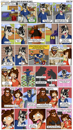 anthro black_hair bra brown_body brown_fur candy chocolate chocolate_bar clothed clothing coat condom_box dessert detailed_background dialogue eyewear fedora female flower food fur glasses green_eyes grey_body grey_fur group hair hat headgear headwear humor lube_bottle male overweight overweight_male plant rose_(flower) shirtless_male shopping stealing sunglasses text topwear trenchcoat underwear wearing_glasses young xamoel beast_house bosch_(xamoel) megan_(xamoel) wimpy_(xamoel) bear canid canine canis collie domestic_dog herding_dog mammal pastoral_dog sheepdog unknown_species wolf comic english_text hi_res