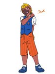 anthro anthrofied bottomwear clothed clothing footwear fully_clothed male naranja_academy necktie orange_bottomwear orange_clothing orange_necktie orange_shorts pokemorph school_uniform shoes shorts simple_background socks solo text uniform white_background fuze nintendo pokemon jawk_(fuze) generation_9_pokemon maschiff pokemon_(species) 3:4 hi_res