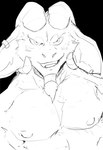 anthro facial_hair goatee horn horn_jewelry horn_ring jewelry looking_at_viewer male nude ring_(jewelry) solo terryskaii_(artist) bovid caprine mammal hi_res monochrome sketch