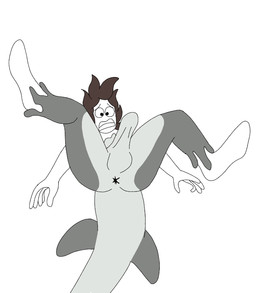 anthro anus black_bottomwear black_clothing black_pants bottomwear brown_hair clothing duo female forced forced_transformation gender_transformation genitals goo_transformation grey_body hair heart_symbol latex latex_transformation male male/female mtf_transformation nude pants penis transformation white_body sinful_drawz changed_(video_game) lin_(changed) tiger_shark_(changed) aquatic fish human mammal shark