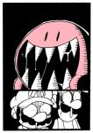 :d ambiguous_gender bald bodily_fluids close-up clothed clothing facial_hair hair hat headgear headwear male mustache nightmare_fuel not_furry open_mouth overalls plant saliva scared sharp_teeth smile snot teeth text text_on_clothing text_on_hat text_on_headwear rariatoo kirby_(series) mario_bros nintendo super_smash_bros. super_smash_bros._ultimate kirby luigi mario alien human mammal waddling_head big_mouth_(disambiguation) comic crossover brother_(lore) brothers_(lore) sibling_(lore) twins_(lore)