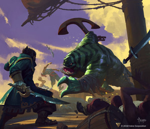 anthro black_hair boots clothing cloud day footwear green_body green_clothing green_jacket green_topwear group hair holding_anchor holding_melee_weapon holding_object holding_sword holding_weapon jacket male melee_weapon muscular muscular_male on_ship open_mouth outside sharp_teeth shoes striped_body stripes sword tail teeth text topwear weapon bayard_wu artifact_(game) dota valve valve_corporation kunkka_the_admiral leviathan_the_tidehunter aquatic human mammal tidehunter 2018 digital_media_(artwork) english_text hi_res official_art