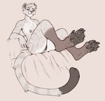 anthro breasts chest_tuft claws dipstick_tail feet female genitals hair markings nude pawpads pussy short_hair sitting solo tail tail_markings tuft seraphictiger hanna_(foxscotch) cheetah felid feline mammal hi_res monochrome