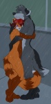 2010 ailurid anthro breasts canid canine canis demicoeur detailed_background digital_media_(artwork) duo embrace female fur green_eyes grey_body grey_fur hair hug male male/female mammal maria_paprika markings nude one_eye_closed orange_body orange_fur outside paprika_(paprika_oc) purple_eyes raining red_hair red_panda ring_(marking) ringed_tail romantic romantic_couple sad short_hair side_boob standing street striped_markings striped_tail stripes tail tail_markings wet wolf