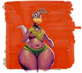 3_fingers anthro anthrofied belly big_butt black_spots blue_bottomwear blue_clothing blue_collar blue_shorts bottom_heavy bottomwear bulge butt clothed clothing clothing_lift collar curvy_figure detailed_bulge femboy fingers footwear front_view genital_outline glistening glistening_body glistening_butt glistening_eyes glistening_legs glistening_skin glistening_thighs green_clothing green_shirt green_tank_top green_topwear grey_eyes huge_thighs light looking_at_viewer male markings moobs multicolored_body multicolored_skin name_tag navel nipples pear-shaped_figure penis_outline pink_body pink_skin pink_tail pose presenting presenting_moobs pupils purple_nipples red_background shirt shirt_lift shorts simple_background slightly_chubby slightly_chubby_anthro slightly_chubby_male solo spots standing tail tan_body tan_markings tan_skin tank_top text thick_tail thick_thighs three-quarter_view topwear two_tone_tail white_pupils white_sclera wide_hips sqoon hanna-barbera the_flintstones dino_(flintstones) dinosaur mammal prehistoric_species reptile scalie snorkasaurus 2026 character_name colored digital_drawing_(artwork) digital_media_(artwork) digital_painting_(artwork) hi_res lighting painting_(artwork) portrait shaded simple_shading three-quarter_portrait