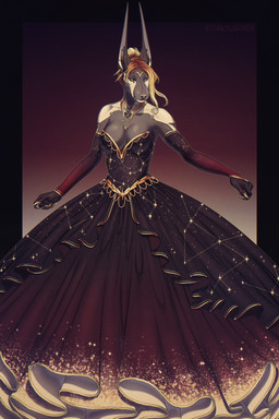 anthro biped breasts claws clothed clothed_anthro clothed_female clothing dress female fingers front_view green_eyes hair piercing simple_background solo standing teeth thalislixeon acrador canid canine canis jackal mammal 2026 2:3 digital_drawing_(artwork) digital_media_(artwork) hi_res