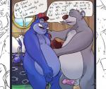 anthro balls bed belly clothing detailed_background dialogue duo erection furniture genitals hat headgear headwear humanoid_genitalia humanoid_hands humanoid_penis male male/male overweight overweight_male penis text flamingbeaver disney talespin the_jungle_book baloo sergeant_dunder bear mammal sloth_bear suid suina sus_(pig) ursine wild_boar 2013 comic english_text