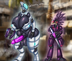 anthro areola armor balls big_balls big_breasts big_penis blush bodily_fluids breasts butt clothed clothing cum cum_drip curvy_figure dialogue dripping duo erection genital_fluids genitals gun gynomorph handgun holding_gun holding_object holding_ranged_weapon holding_weapon huge_balls huge_penis humanoid_genitalia humanoid_penis intersex male outside penis ranged_weapon standing text thick_thighs topwear vein veiny_penis warrior weapon wide_hips vf-01s halo_(series) microsoft xbox_game_studios alien avian kig-yar sangheili scalie t'vaoan 2026 english_text hi_res