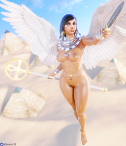 ankh_tattoo anklet areola barely_visible_genitalia barely_visible_vulva big_breasts black_hair black_nails breasts brown_areola brown_eyes brown_nipples colored_nails dark_body dark_skin ear_piercing eyelashes feathered_wings feathers female front_view genitals hair holding_melee_weapon holding_object holding_staff holding_sword holding_weapon jewelry lipstick looking_at_viewer makeup melee_weapon nails navel navel_piercing nipples nude piercing pubes red_lipstick short_hair solo staff sword thick_thighs vulva weapon white_body white_feathers wide_hips wings nemesis_3d blizzard_entertainment overwatch pharah_(overwatch) angel humanoid winged_humanoid 3d_(artwork) absurd_res digital_media_(artwork) hi_res huge_filesize