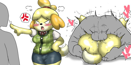 anthro anthro_penetrated balls blush bottomwear clothing cross-popping_vein duo female female_on_human female_penetrated from_front_position genitals heart_symbol human_on_anthro human_penetrating human_penetrating_anthro interspecies male male/female male_human male_on_anthro male_penetrating male_penetrating_female mating_press miniskirt monotone_bottomwear monotone_clothing monotone_skirt penetration sex skirt enigi09 animal_crossing instant_loss_2koma nintendo anon isabelle_(animal_crossing) canid canine canis domestic_dog human mammal shih_tzu toy_dog hi_res