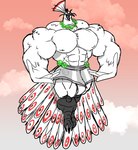 abs anthro beak biceps big_muscles bottomwear clothing cloud feathers flying huge_muscles hyper hyper_muscles loincloth male markings muscular muscular_anthro muscular_male pecs pink_sky quads sky skyscape solo white_body white_feathers parttimeyeen_(artist) dreamworks kung_fu_panda lord_shen avian bird galliform peafowl phasianid hi_res