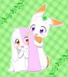 blush brown_eyes chest_tuft daww duo eyelashes female flower fur long_ears orange_body orange_fur pink_body pink_fur plant purple_eyes standing tuft white_body white_fur puku2315 happy_happy_clover sayuri_tatsuyama clover_(happy_happy_clover) mallow_(happy_happy_clover) domestic_rabbit lagomorph leporid lop_rabbit mammal oryctolagus rabbit 2016 hi_res