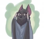 abstract_background ambiguous_gender anthro bat_wings clothed clothing eyewear glasses green_background head_tuft membrane_(anatomy) membranous_wings simple_background smile solo tuft white_background wings ittybittykittytittys deke_(ittybittykittytittys) bat mammal megabat 2020