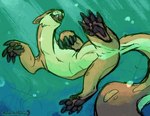 ambiguous_gender black_claws black_pawpads brown_body brown_fur claws featureless_crotch feral fur pawpads red_tongue solo teeth tongue underwater water meldritchhorror neopets lutari neopet_(species) absurd_res hi_res