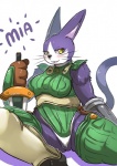 anthro armor blush female half-closed_eyes looking_at_viewer melee_weapon narrowed_eyes pupils simple_background slit_pupils smile solo sword thick_thighs weapon white_background ocaritna .hack cyberconnect2 mia_(.hack) felid mammal 2016