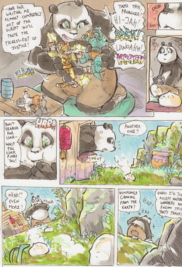 action_figure anthro doll eating female food male speech_bubble text daigaijin dreamworks kung_fu_panda master_monkey master_po_ping master_tigress bear crocodile crocodilian felid giant_panda haplorhine mammal monkey pantherine primate reptile scalie tiger 2016 comic english_text hi_res