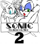 anthro big_breasts blue_eyes breasts cleavage clothed clothing crossgender duo female green_eyes looking_at_viewer one_eye_closed smile text wink ctrl-z enormous_(artist) sega sonic_the_hedgehog_(series) miles_prower sonic_the_hedgehog canid canine eulipotyphlan fox hedgehog mammal 2014 english_text low_res