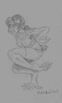 anthro bottomwear bra breasts clothing feathers feet female hair non-mammal_breasts ponytail prehensile_feet scared shorts simple_background toes transformation underwear white_background tfancred avian bird 2017 greyscale hi_res monochrome