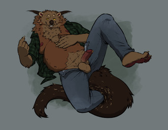 anthro balls belly bottomwear chest_tuft clothed clothing erection genital_piercing genitals hand_on_belly humanoid_genitalia humanoid_penis looking_at_viewer male male_anthro navel nipples open_bottomwear open_clothing open_pants open_shirt open_topwear overweight overweight_anthro overweight_male pants partially_clothed partially_clothed_anthro partially_clothed_male penis penis_piercing piercing plaid prince_albert_piercing pubes shirt simple_background smile solo spread_legs spreading tail teeth topwear tuft labradorszn sinturong binturong mammal viverrid 2024 hi_res