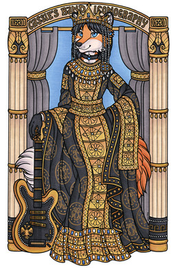 anthro clothed clothing crown dress electric_guitar female fully_clothed guitar headgear musical_instrument plucked_string_instrument solo string_instrument kalika-tybera canid canine fox mammal