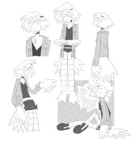 accessory anthro barefoot biped bottomwear clothing emanata eyewear feathers feet female footwear glasses hair_accessory hairclip hotpants jacket multiple_poses pose rectangular_glasses shoes shorts simple_background solo tail tail_feathers topwear underwear white_background shockpine avian bird hi_res monochrome
