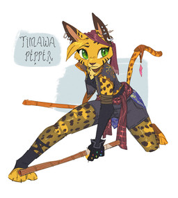 3_toes accessory anthro arm_warmers arm_wraps armwear arnis bottomwear claws clothing denim denim_bottomwear denim_clothing denim_shorts ear_piercing ear_ring facial_markings feet female filipino foot_wraps footwear fur furgonomics green_eyes head_markings head_tuft holding_object holding_weapon kerchief kneeling legwear long_tail looking_aside markings paws philippines piercing plantigrade pointy_ears pose pupils ring_piercing shorts simple_background sleeveless_shirt slit_pupils solo spots spotted_body spotted_fur spread_legs spread_toes spreading stockings striped_markings stripes stylized_text tail tail_accessory text toe_claws toeless_footwear toes topwear torn_clothing torn_legwear torn_stockings translucent translucent_clothing tuft vest waistband weapon wraps yellow_body yellow_fur ruffu pepper_in_the_sandbox pepper_(ruffu) felid feline mammal serval 2025 colored detailed digital_drawing_(artwork) digital_media_(artwork) filipino_text shaded