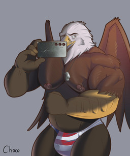 american_flag_underwear anthro avian_arms beak biped brown_body brown_fur bulge cracked_glass dog_tags electronics feathers front_view fur grey_background holding_object holding_phone looking_at_viewer male musclegut muscular muscular_anthro muscular_male nipples one_eye_closed pecs phone pink_nipples selfie simple_background solo standing taking_picture taking_selfie white_body white_feathers wings wink chococlass minotaur_hotel mythology luke_(minotaur_hotel) avian gryphon mythological_avian mythological_creature 2024 5:6 absurd_res digital_drawing_(artwork) digital_media_(artwork) hi_res signature