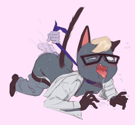 ahegao anal anal_penetration anthro anthro_penetrated ass_up balls blonde_hair blush bodily_fluids bottomwear bottomwear_down clothed clothing clothing_pull cute_fangs disembodied_hand disembodied_penis drooling duo eyewear fangs fucked_silly fur genitals glasses grey_body grey_fur hair leash leash_pull looking_pleasured male male/male male_penetrated male_penetrating male_penetrating_male neck_grab necktie necktie_pull nipples open_clothing open_shirt open_topwear pants pants_down partially_clothed penetration penis raised_tail rough_sex saliva sex shirt tail teeth tongue tongue_out topwear melanpsycholia animal_crossing nintendo raymond_(animal_crossing) domestic_cat felid feline felis mammal 2020 hi_res