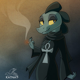 3_fingers abstract_background ankh anthro black_clothing breasts cigarette claws clothing female finger_claws fingers holding_cigarette holding_object looking_at_viewer purple_eyes simple_background smile smoke smoking solo standing yellow_sclera katnay night_in_the_woods bea_santello crocodile crocodilian reptile scalie 1:1 2022 digital_media_(artwork) hi_res signature