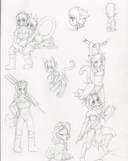 anthro clothing collar duo ear_piercing female female/female leash leashed_collar melee_weapon overalls piercing polearm spear tribal tribal_clothing wardrobe_malfunction weapon lovelesskiax eliza_edington verloren hi_res sketch_page