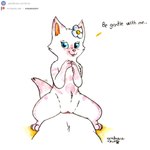 3_toes crotch_lines feet female feral flower flower_in_ear genitals looking_at_viewer patreon_logo patreon_username plant pussy shy smile smiling_at_viewer solo spread_legs spreading text toes yordraw capcom monster_hunter patreon pansy_(mhs) felid feline mammal hi_res traditional_media_(artwork) url