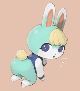 anthro barefoot blue_eyes bottomless butt chibi clothed clothing featureless_feet feet head_tuft jacket looking_back male round_tail simple_background solo topwear topwear_only tuft echi_echi_tk animal_crossing nintendo sasha_(animal_crossing) lagomorph leporid mammal rabbit digital_media_(artwork) unavailable_at_source