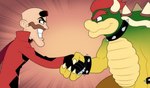 anthro brown_hair claws clothing duo eye_contact facial_hair gesture gloves hair hand_holding handshake handwear horn looking_at_another male red_hair galaxy_cowboy mario_bros nintendo sega sonic_the_hedgehog_(film) sonic_the_hedgehog_(series) bowser dr._eggman human koopa mammal scalie 2022 crossover hi_res signature