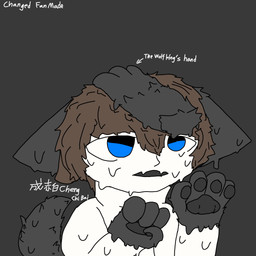 ambiguous_gender black_paws blue_eyes brown_hair duo goo_transformation hair latex latex_transformation male pale_skin pawpads touching_hair transformation wolfchengchibai changed_(video_game) lin_(changed) the_wolf_king_(changed) canid canine canis goo_creature humanoid living_latex mammal wolf 1:1 hi_res