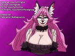 ahegao anthro arm_tattoo big_breasts big_ears breasts brown_clothing brown_sweater brown_topwear clothed clothing eyewear fangs female fur glasses hair huge_breasts jabajesse_(kaycraftytrus) looking_pleasured orange_eyes partially_clothed pink_body pink_fur pink_hair pink_skin purple_background red_eyes simple_background sweater tattoo teeth topwear kaycraftytrus canid canine fennec_fox fox mammal true_fox 4:3 hi_res