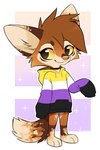 anthro bottomless clothed clothing female hoodie hoodie_only lgbt_pride nonbinary_pride_colors pink_nose pride_colors solo topwear topwear_only aseethe autumn_mocca_(rookie_fox) canid canine fox mammal hi_res