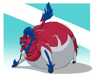 all_fours belly big_belly claws fangs feral fur huge_belly hyper hyper_belly male morbidly_obese morbidly_obese_feral morbidly_obese_male obese obese_feral obese_male open_mouth overweight overweight_feral overweight_male paws raised_tail solo tail teeth hectorthewolf nintendo pokemon canid canine generation_8_pokemon legendary_pokemon mammal pokemon_(species) zamazenta 2026 hi_res