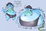 anthro beanie belly big_belly blep blue_body blush butt clothed clothing hat headgear headwear heart_symbol hose hose_in_butt hose_inflation huge_belly hyper hyper_belly hyper_pear inflation liquid_inflation looking_pleasured male monobutt motion_lines obese obese_anthro obese_male one_eye_closed overweight overweight_anthro overweight_male simple_background slosh sloshing_belly smile solo sound_effects tail text thick_tail tongue tongue_out water_inflation weight_gain wet woopwoomp nintendo pokemon eeveelution generation_1_pokemon pokemon_(species) vaporeon english_text hi_res