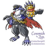 anthro anthrofied armor bancho beard blue_body blue_fur chain claws clothing facial_hair fur gauntlets gloves handwear hat headgear headwear long_coat male scar solo zebubal_zemmons bandai_namco digimon bear digimon_(species) grizzlymon mammal 1:1