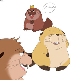 anthro biped blush brown_body crown group headgear open_mouth simple_background slightly_chubby standing sushikorourcon disney hoppers_(disney) pixar king_george_(hoppers) loaf_(hoppers) beaver mammal rodent 2026 hi_res