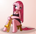 anthro anthrofied big_breasts biped blue_eyes brass_instrument breasts clothed clothing cutie_mark dress female hair holding_musical_instrument holding_object hoof_hands hooves jewelry long_hair musical_instrument necklace pink_hair sitting smile solo straight_hair trombone wind_instrument tg-0 friendship_is_magic hasbro my_little_pony pinkamena_(mlp) pinkie_pie_(mlp) earth_pony equid equine horse mammal pony digital_media_(artwork) low_res pixel_(artwork)