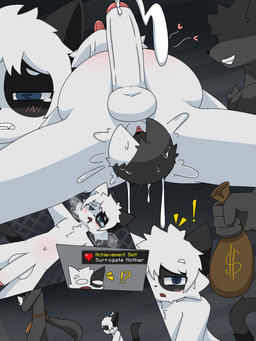 achievement_unlocked amniotic_fluid balls belly big_belly big_penis birth bodily_fluids cum duo ejaculation faceless_character faceless_male foreskin fur genital_fluids genitals hair herm impregnation inflation intersex intersex/male live_birth male maleherm money moon multiple_pregnancies neonate penetration penis pregnant pregnant_herm pregnant_intersex pregnant_maleherm solo surrogate_mother vaginal vaginal_birth vulva white_body white_fur white_hair young dekato_(artist) microsoft minecraft mojang xbox_game_studios meko domestic_cat felid feline felis mammal 3:4 comic hi_res